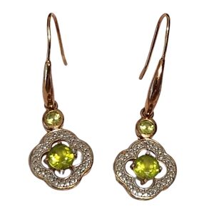 Peridot 925 Sterling Silver Gold Tone Dangle Drop Earrings